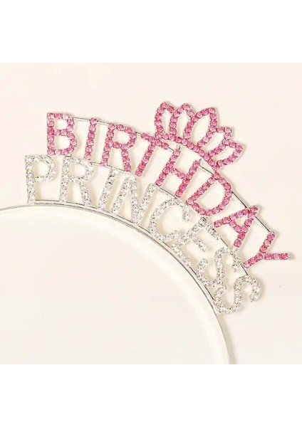 Kristal Taşlı Pembe Birthday Princess Yazılı Parti Tacı 19X11 cm (5047) modelleri