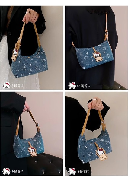 Hello Kitty Denim Koltuk Altı Çantası, Öğle Yemeği Kutusu Çantası Çok Yönlü, Çapraz Askılı Çanta Kız (Yurt Dışından) fırsatları