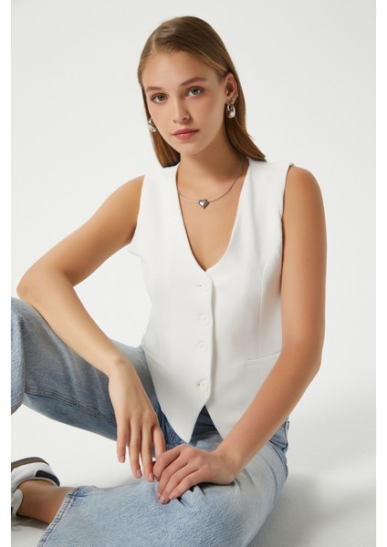 Kadın Milena Astarlı Beyaz Yelek fiyatları