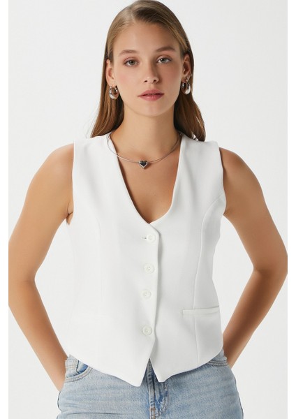 Kadın Milena Astarlı Beyaz Yelek fırsatları