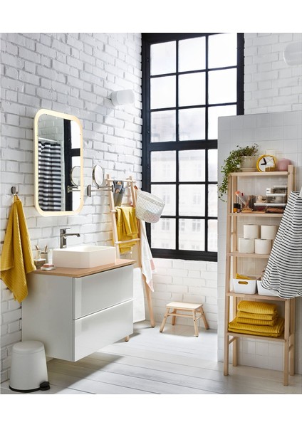 Vılto Raf 46X150 cm Huş Masif Ahşap Ayarlanabilir Ayaklı Banyo Rafı