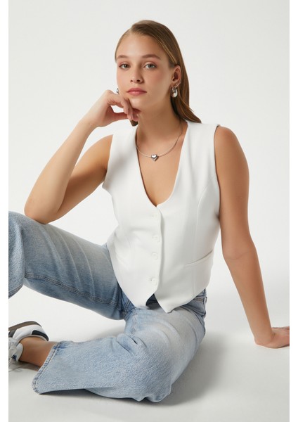 Kadın Milena Astarlı Beyaz Yelek