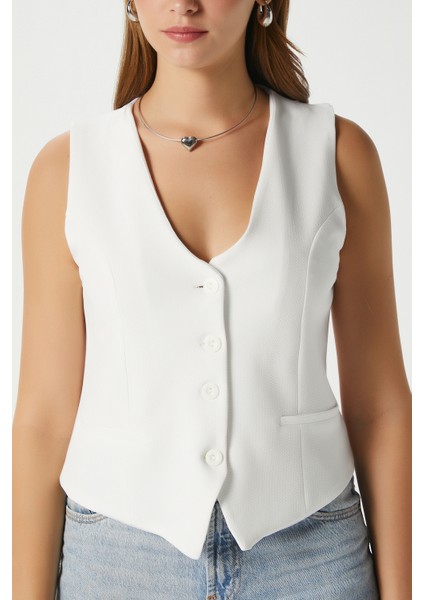 Kadın Milena Astarlı Beyaz Yelek