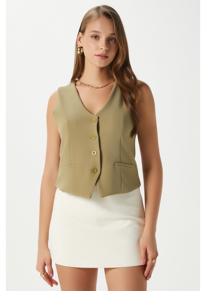 Kadın Milena Astarlı Yağ Yeşili Yelek