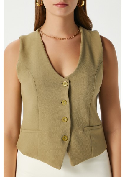 Kadın Milena Astarlı Yağ Yeşili Yelek modelleri