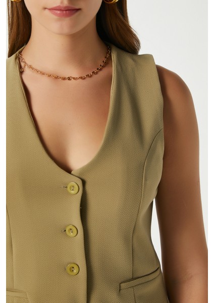 Kadın Milena Astarlı Yağ Yeşili Yelek indirimleri