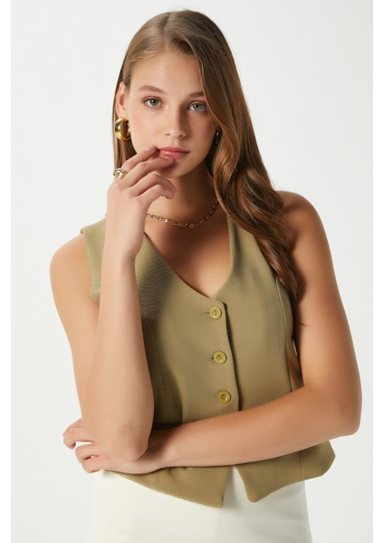 Kadın Milena Astarlı Yağ Yeşili Yelek