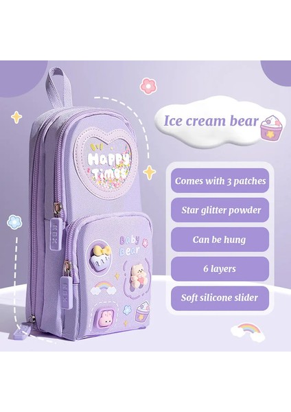 Üç Katman Sırt Çantası Şekli Kalem Kutusu Büyük Kapasiteli Sevimli Çizgi Film Kızlar Için Basit Okul Öğrencileri Kırtasiye Malzemeleri (Yurt Dışından)