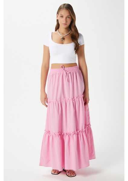 Kadın Elanora Pembe Astarlı Katlı Poplin Etek fiyatları