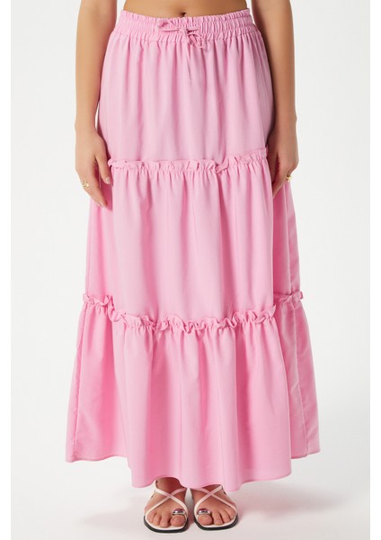 Kadın Elanora Pembe Astarlı Katlı Poplin Etek modelleri