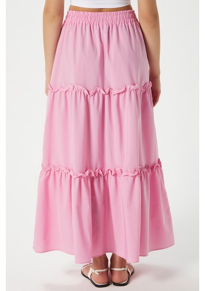 Kadın Elanora Pembe Astarlı Katlı Poplin Etek fırsatları