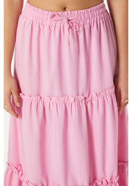 Kadın Elanora Pembe Astarlı Katlı Poplin Etek