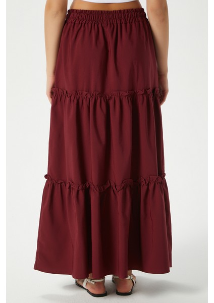 Kadın Elanora Bordo Astarlı Katlı Poplin Etek modelleri