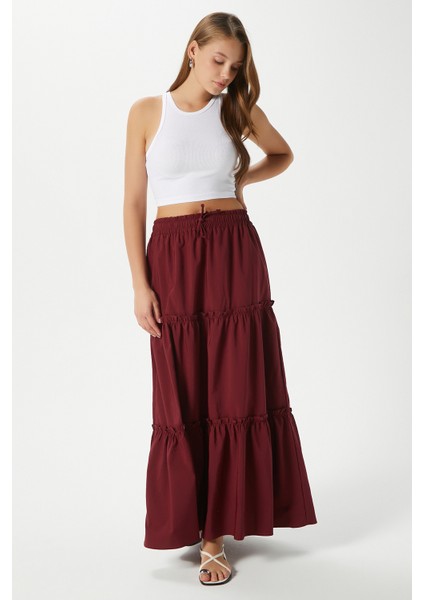 Kadın Elanora Bordo Astarlı Katlı Poplin Etek fırsatları