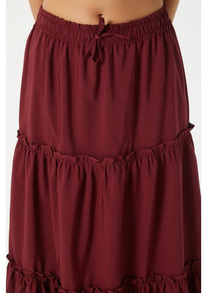 Kadın Elanora Bordo Astarlı Katlı Poplin Etek