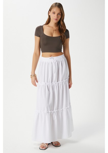 Kadın Elanora Beyaz Astarlı Katlı Poplin Etek fırsatları