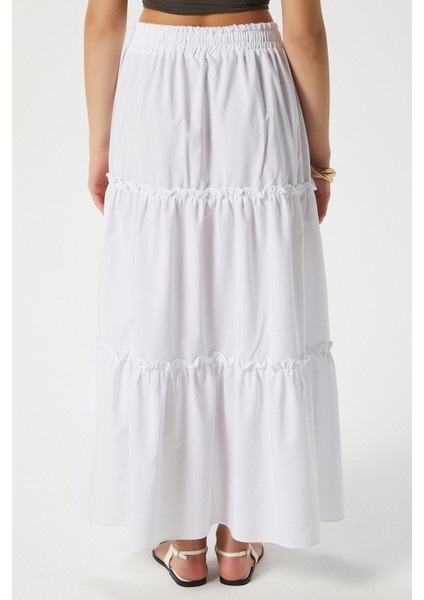 Kadın Elanora Beyaz Astarlı Katlı Poplin Etek indirimleri