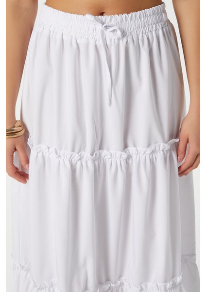 Kadın Elanora Beyaz Astarlı Katlı Poplin Etek