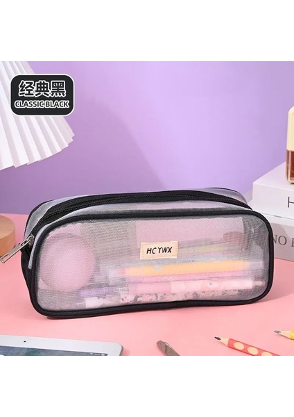 Şeffaf Görünür Örgü Pencil Çantası Öğrenci Sınav Kırtasiye Kutusu Erkekler ve Kızlar Büyük Kapasite Basit Kırtasiye Depolama Bagcolor: Pembe (Yurt Dışından)