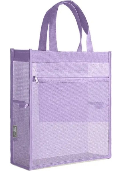 Mesh Kırtasiye Depolama Çantası Şeffaf Büyük Kapasiteli Dosya Çantası Çok Fonksiyonlu Kalınlaştırılmış Belge Çantası Okul Ofis Malzemeleri Renk: Mor (Yurt Dışından)