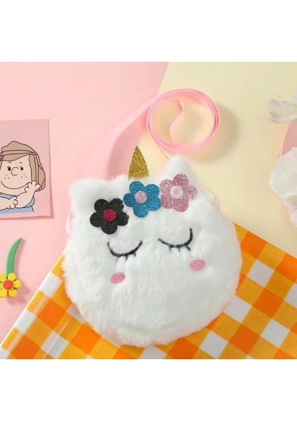 Çocuklar Çapraz Beden Çantası Peluş Unicorn Karikatür Para Çantası Sevimli Kız Çiçek Çapraz Beden Çantası Taşınabilir Yüz Omuz Çantası Renk: Beyaz (Yurt Dışından)