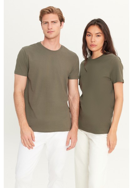 Erkek Haki %100 Pamuk Slim Fit Dar Kesim Bisiklet Yaka Tişört fiyatları