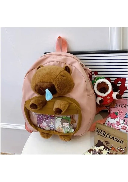 Sevimli Büyük Kapasiteli Çocukların Capya Peluş Sırt Çantası Kızlar Gündelik Seyahat Omuz Çantası Maceralar Için Çok Yönlü Arkadaş Renk: Pembe Tam Set + Kolye (Yurt Dışından)