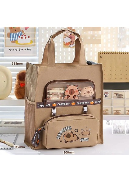Sevimli Capya Tote Okul Çantası Yan Mesh Cep Çıkarılabilir Kalem Kılıfı Öğretici Çanta Büyük Kapasite Bölüm Depolama A4 Dosya Bagcolor: A02 (Yurt Dışından)