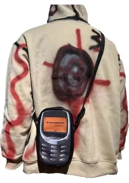 2025 Kişilik Vintage Telefon Torbaları Y2K Estetik Sokak Giyim Kadın Öğrenciler Okul Çantaları Yüksek Kapasiteli Komik Ins Sırt Çantaları Mencolor: Siyah Omuz Çantası (Yurt Dışından)