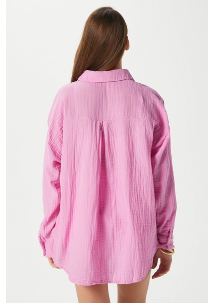 Kadın Tilda %100 Pamuk Müslin Oversize Pembe Gömlek fırsatları