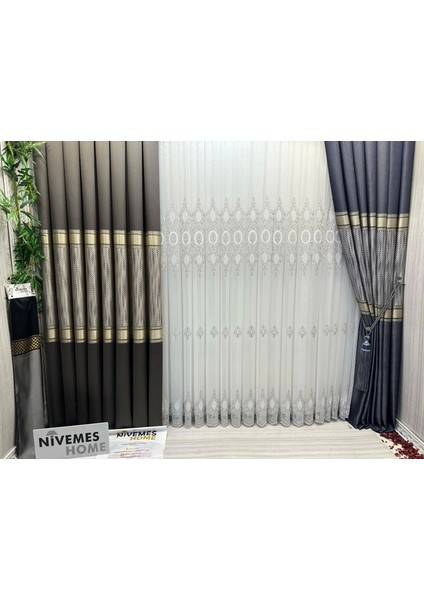 Nivemeshome Mozaik FT614163 V-5302 Antrasit 1/3 Sık Pileli Fon Perde Apm fırsatları
