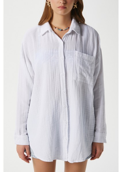 Kadın Tilda %100 Pamuk Müslin Oversize Beyaz Gömlek modelleri