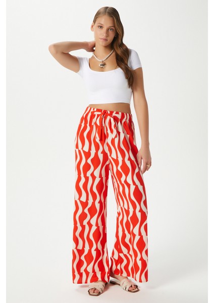 Kadın Jana Mercan Bel Lastikli %100 Viskon Yazlık Pantolon