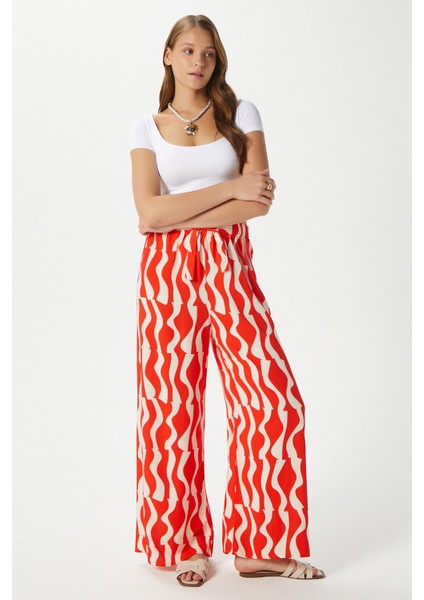 Kadın Jana Mercan Bel Lastikli %100 Viskon Yazlık Pantolon