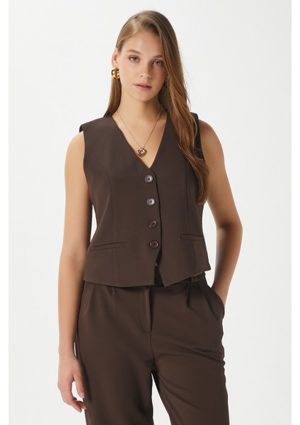 Kadın Petra Kahverengi Yelek Likralı Pantolon Alt Üst Takım fiyatları