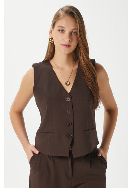 Kadın Petra Kahverengi Yelek Likralı Pantolon Alt Üst Takım fırsatları