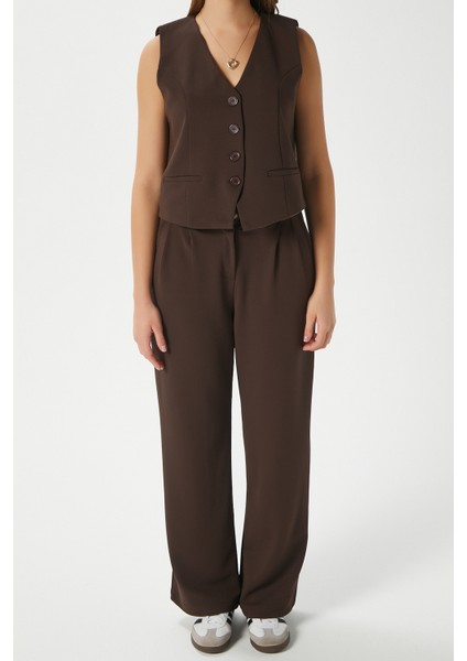 Kadın Petra Kahverengi Yelek Likralı Pantolon Alt Üst Takım indirimleri