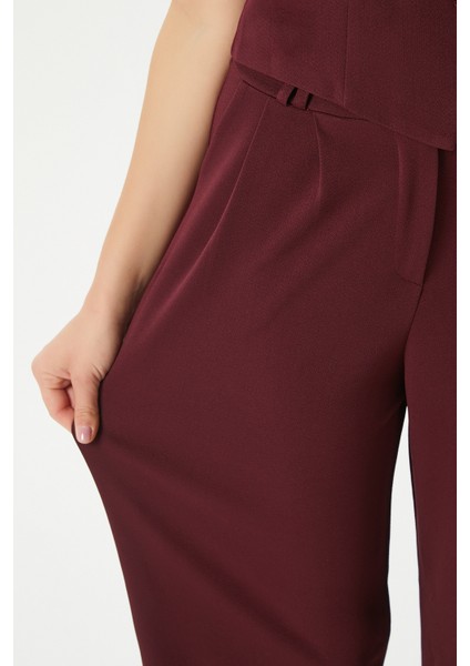 Kadın Petra Bordo Yelek Likralı Pantolon Alt Üst Takım indirimleri