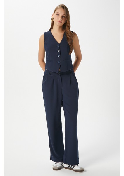 Kadın Petra Lacivert Yelek Likralı Pantolon Alt Üst Takım