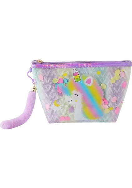 Kawaii Karikatür Tek Boynuzlu At Makyaj Çantası Pvc Şeffaf Büyük Kapasiteli El Çantası Kızlar Çocuklar Sevimli Depolama Çantası: 1pcs Pembe (Yurt Dışından)