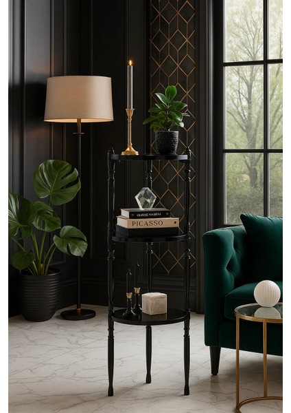 Puzzle Salon&oturma Odası Yuvarlak Raf - Siyah