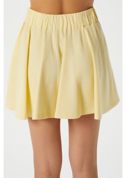 Kadın Zera Keten Pamuk Sarı Yelek Bel Lastikli Etek Alt Üst Takım