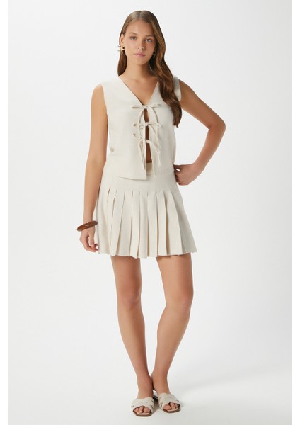 Kadın Zera Keten Pamuk Taş Yelek Bel Lastikli Etek Alt Üst Takım fiyatları