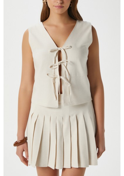 Kadın Zera Keten Pamuk Taş Yelek Bel Lastikli Etek Alt Üst Takım modelleri