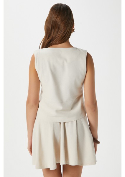 Kadın Zera Keten Pamuk Taş Yelek Bel Lastikli Etek Alt Üst Takım fırsatları