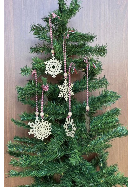 Pilli Peri Ledli 6 Parça Kırmızı Beyaz Ipli Kar Tanesi Model Ahşap Yılbaşı Ağaç Süsü (5047) modelleri