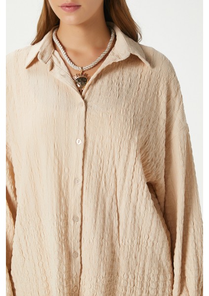 Kadın Ariana Gofre Bel Lastikli Taş Pantolon Gömlek Alt Üst Takım modelleri