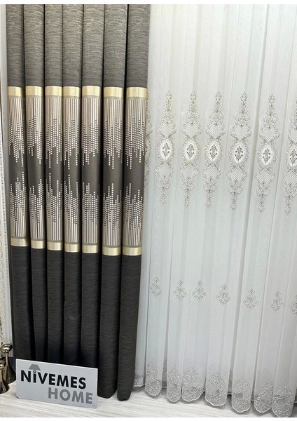 Nivemeshome Amasra FT614164 V-5302 Toprak 1/3 Sık Pileli Fon Perde Apm
