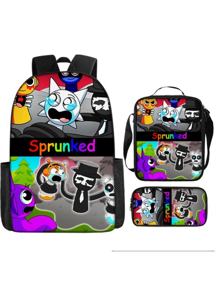 Sprunki Ritim Kutusu Sırt Çantası Ilkokul Öğrencisi Okul Çantası Omuz Çantası Kalem Çantası Üç Parçalı Set (Yurt Dışından)