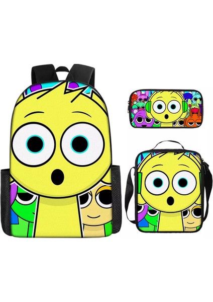 Sprunki Ritim Kutusu Sırt Çantası Ilkokul Öğrencisi Okul Çantası Omuz Çantası Kalem Çantası Üç Parçalı Set (Yurt Dışından)